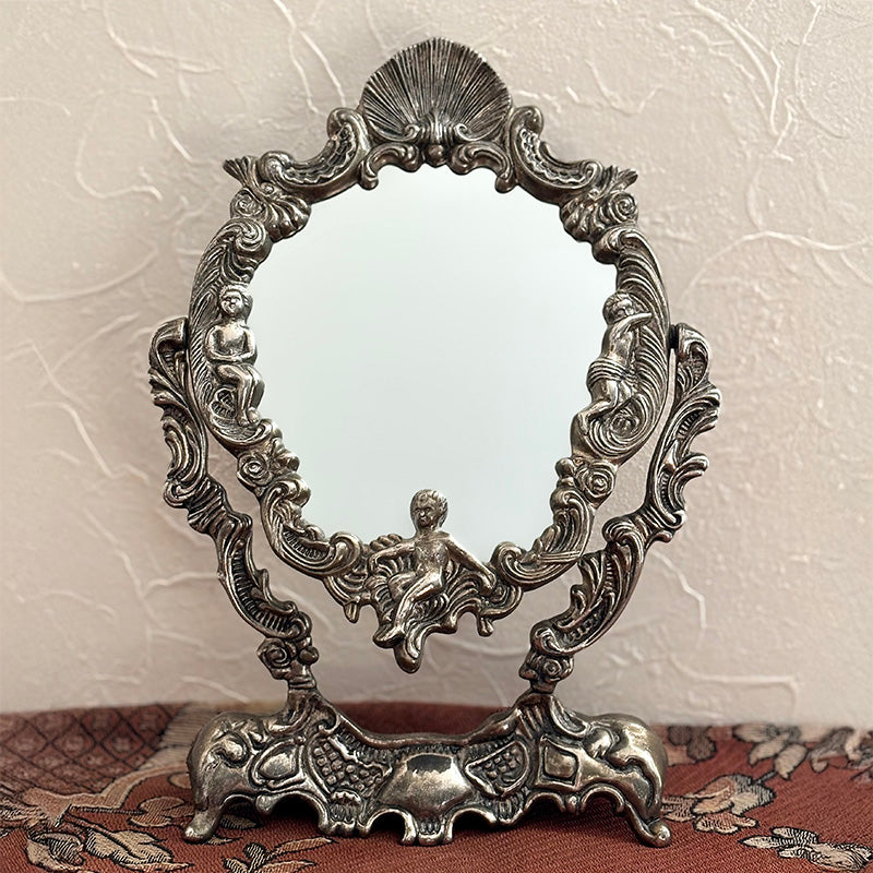 天使のスタンドミラー ロココ ビンテージ 鏡 シルバー フランス