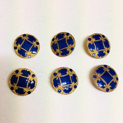 エナメルボタン 6個セット アールヌーボー ネイビー 19世紀 フランス