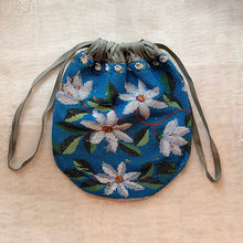 画像をギャラリービューアに読み込む, 青地白花ビーズバッグ