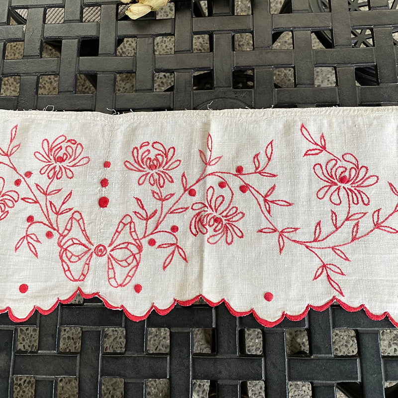 赤糸刺繍カーテンバランス リネン 1950's フランス | アンティーク