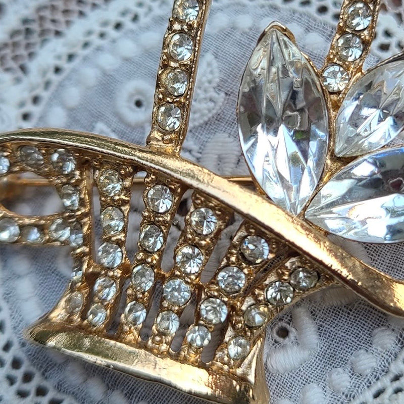 ヴィンテージブローチ 花 アメジスト ビジュー ラインストーン ゴールド