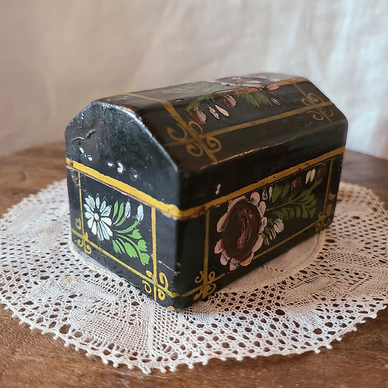 花模様小箱 木製 ハンドペイント 黒 フランス | アンティーク
