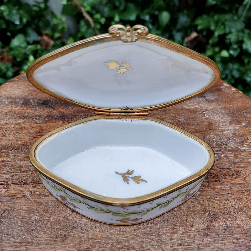 菱形手描きトリンケットBOX 小物入れ 花模様 陶器 フランス