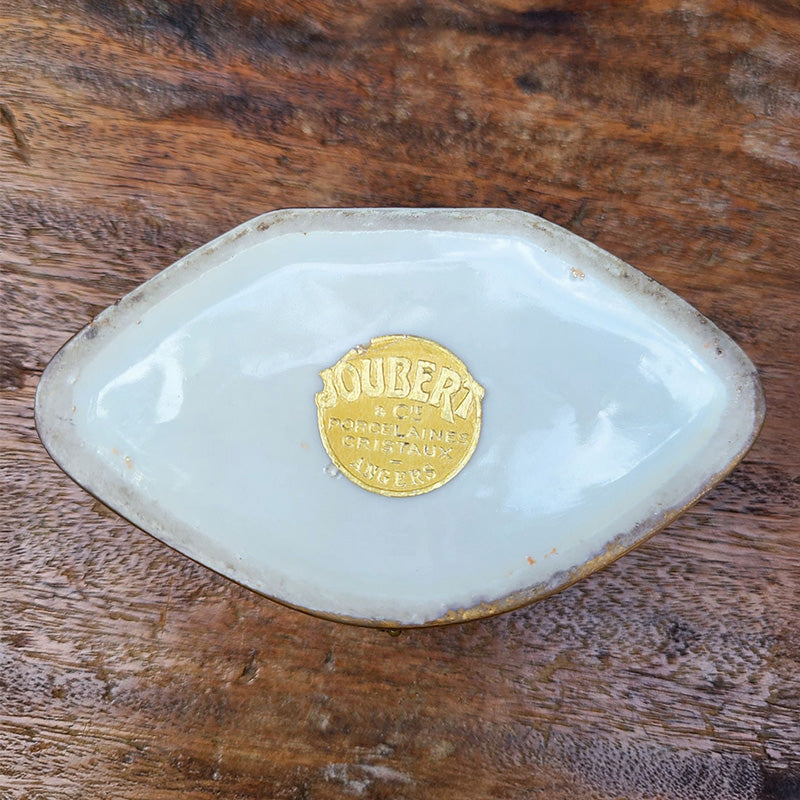 菱形手描きトリンケットBOX 小物入れ 花模様 陶器 フランス