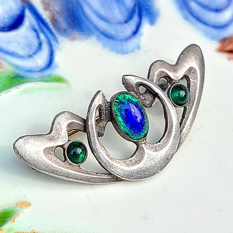 北欧ヴィンテージブローチ◇シルバーブローチ◇バード◇鳥◇孔雀◇ピーコック ピーコックアイガラス ブローチ 孔雀の尾羽模様 シルバー チェコ