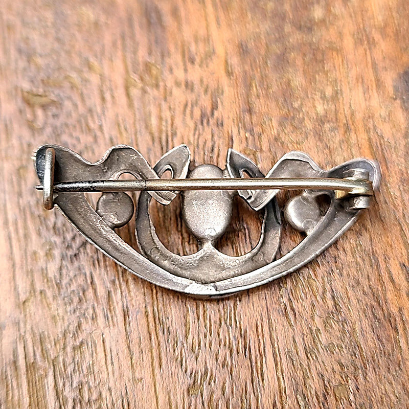 ピーコックアイガラス ブローチ 孔雀の尾羽模様 シルバー チェコ