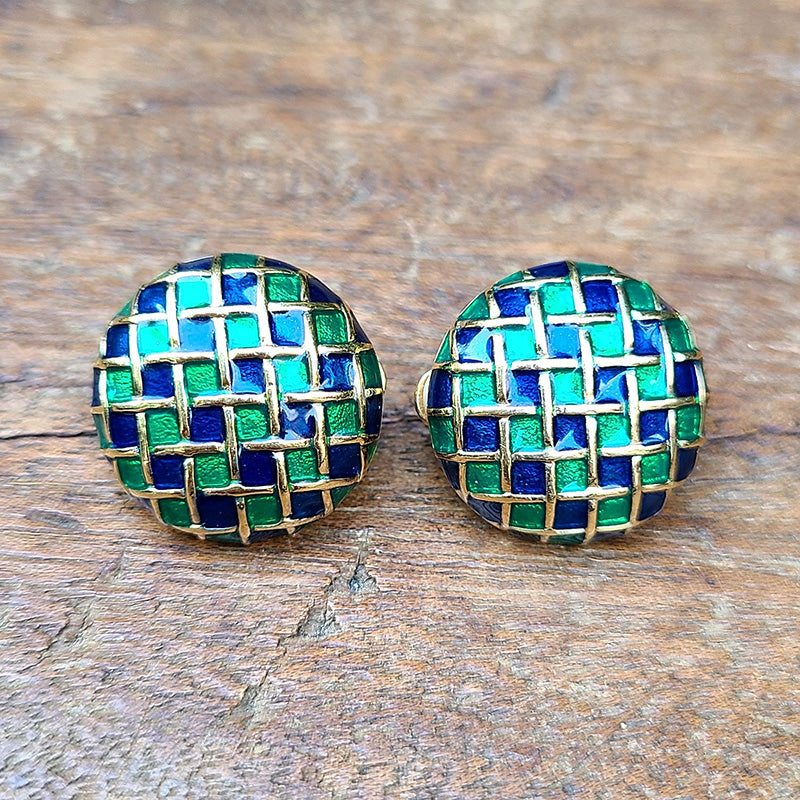 緑×青エナメルイヤリング