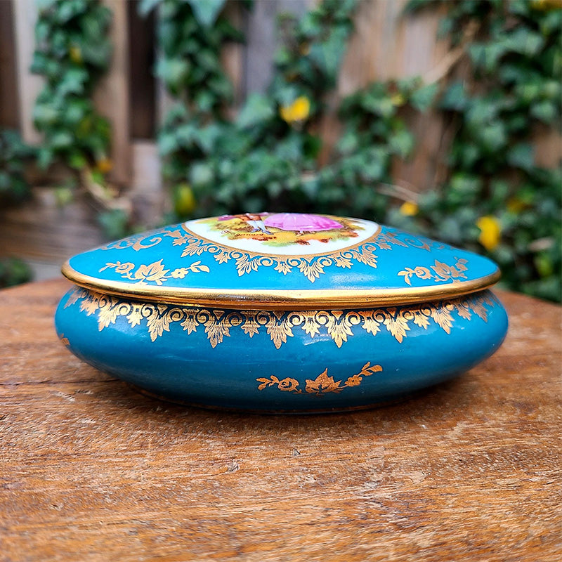 ブルーロココ柄 トリンケットボックス リモージュ窯 陶器 フランス