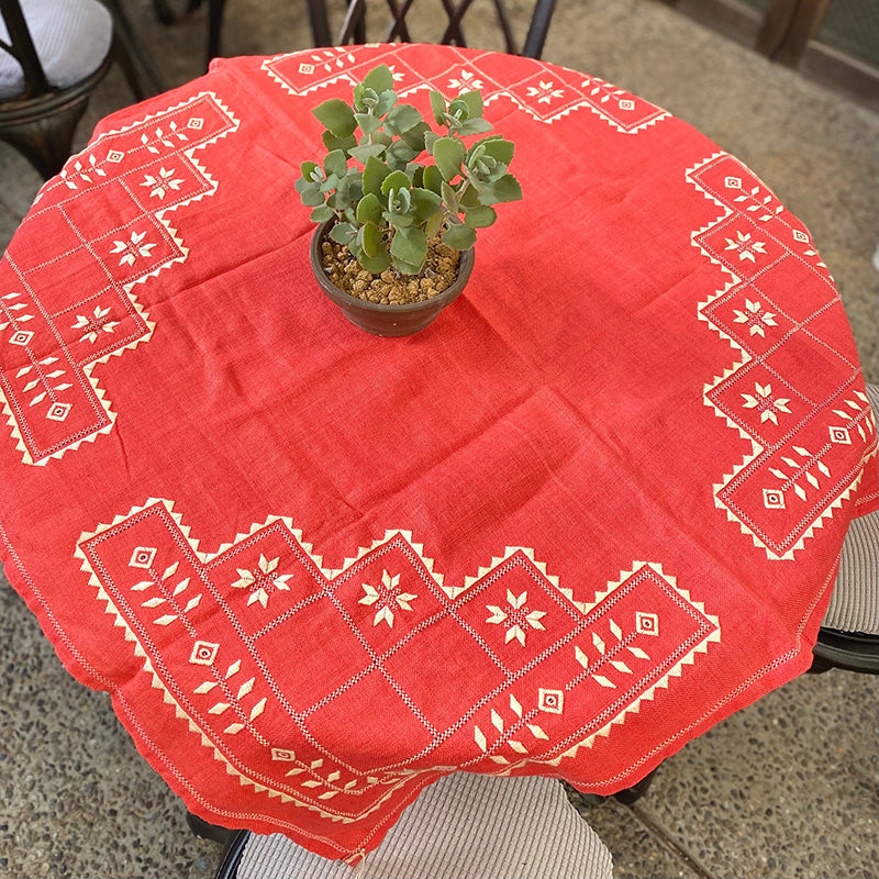 オレンジ色刺繍テーブルクロス