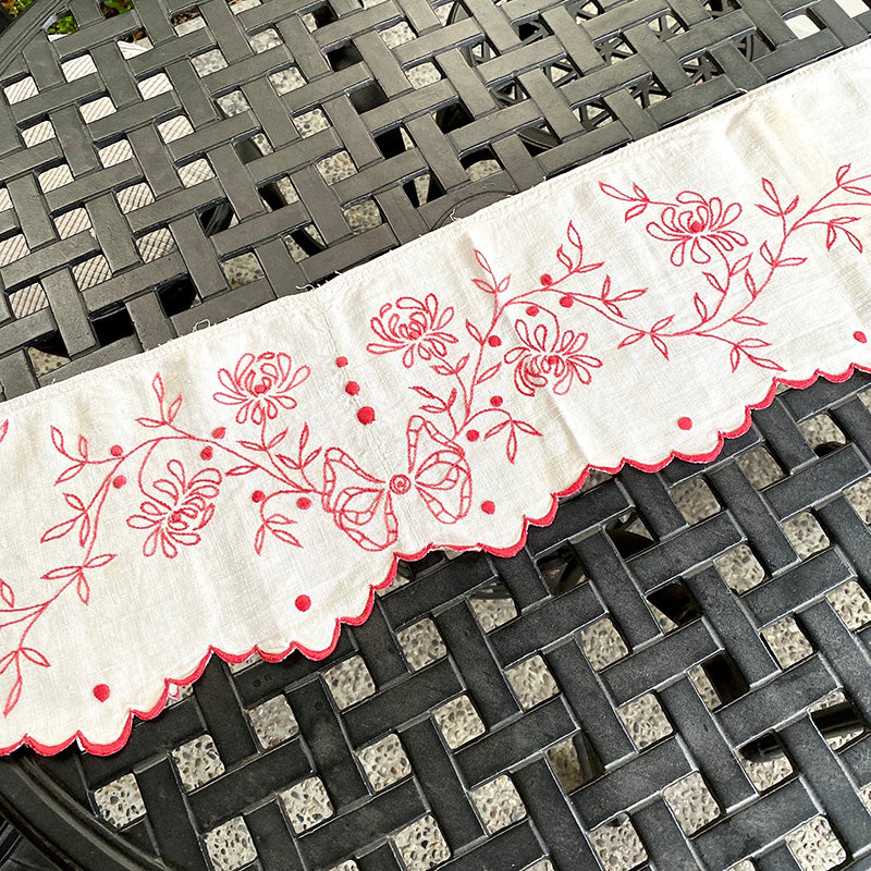 赤糸刺繍カーテンバランス リネン 1950's フランス | アンティーク