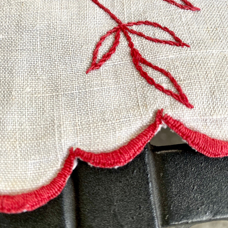赤糸刺繍カーテンバランス リネン 1950's フランス | アンティーク