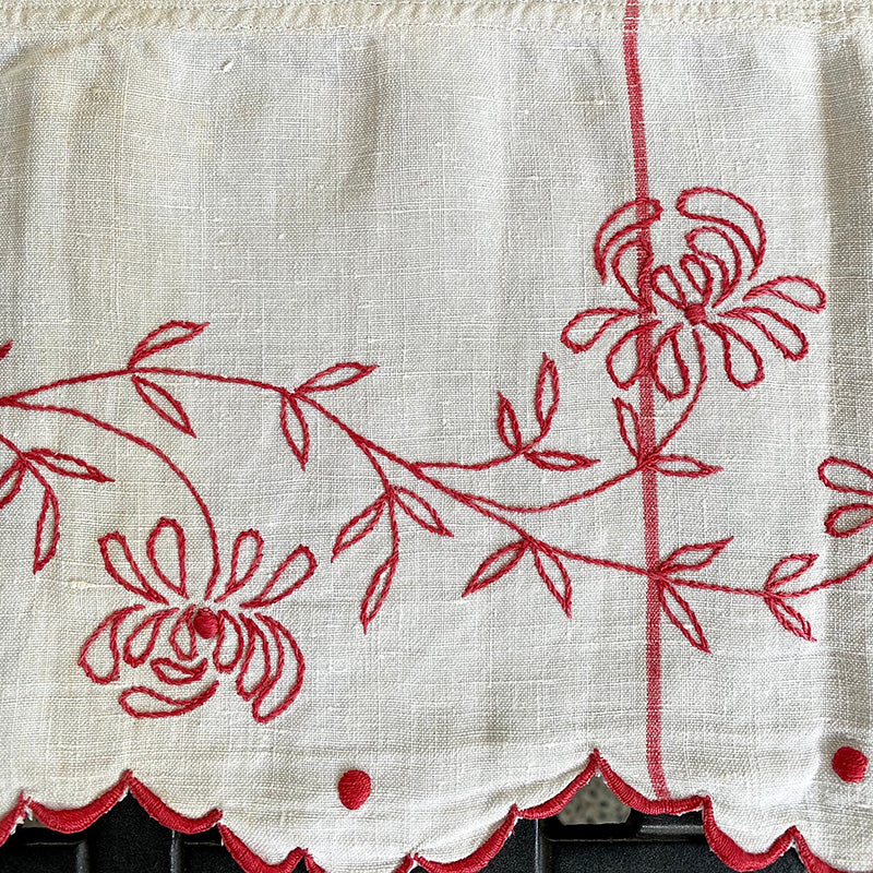 赤糸刺繍カーテンバランス リネン 1950's フランス | アンティーク